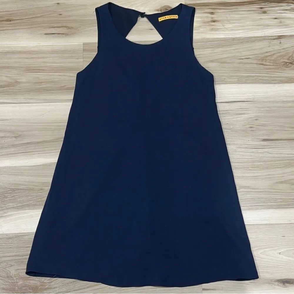 Alice + Olivia Blue Silk Mini Open Back Swing Dress Women’s Small